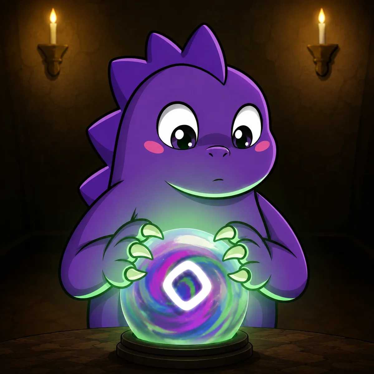 GRIMON gazing into a glowing crystal ball